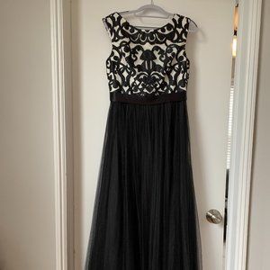Aidan Mattox Black and Ivory Embroidered Tulle Prom Gown